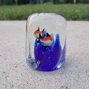 Vibrant Fish Glass Sculpture with Blue and Orange Accents